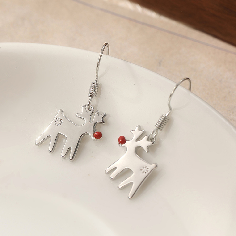 New Year Jewelry Gifts, Christmas Reindeer Drop Earrings for Women, Red Nose Design