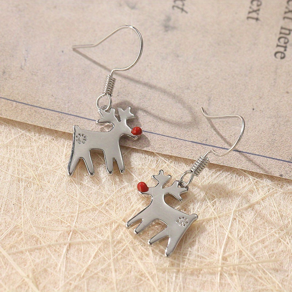 New Year Jewelry Gifts, Christmas Reindeer Drop Earrings for Women, Red Nose Design