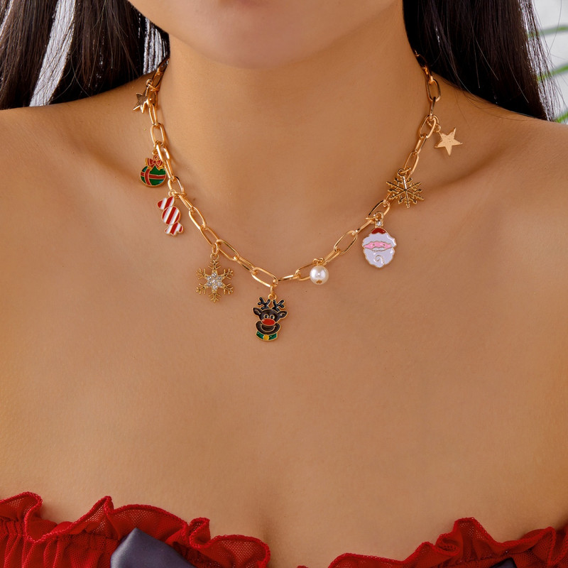 Snowflake Candy Bell Pendant Necklace Christmas Gingerbread Xmas Tree Jewelry Gift For Men And Wome 4