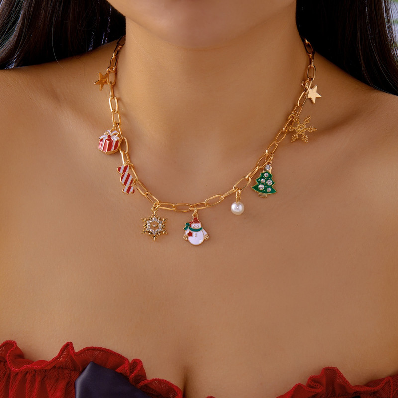 Snowflake Candy Bell Pendant Necklace Christmas Gingerbread Xmas Tree Jewelry Gift For Men And Wome 5