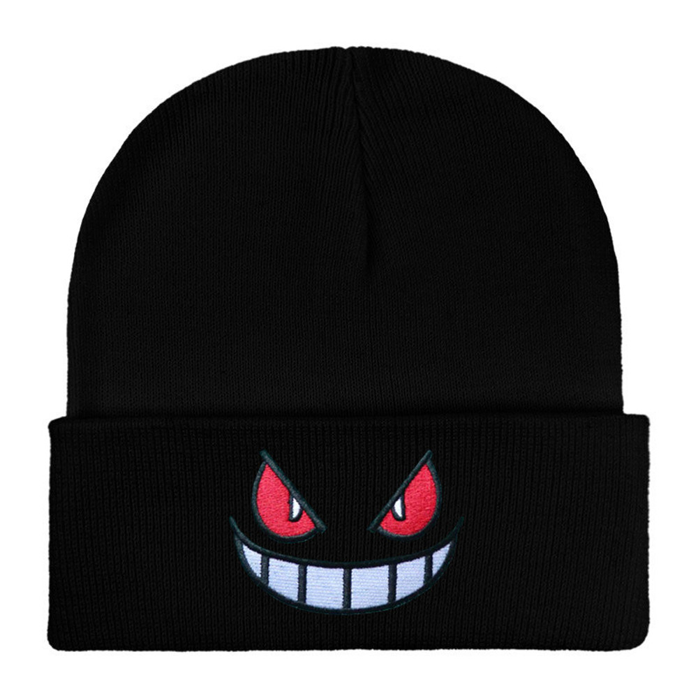 American Anime Cartoon Embroidered Hat, Knitted Autumn Winter Warm Wool Hat, Cartoon Embroidered Beanies, Gengar Beanies