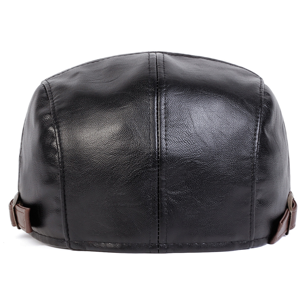 Mens Retro PU Leather Flat Cap Adjustable Side Newsboy Hat Spring Autumn Hip Hop Beret British Pain 3