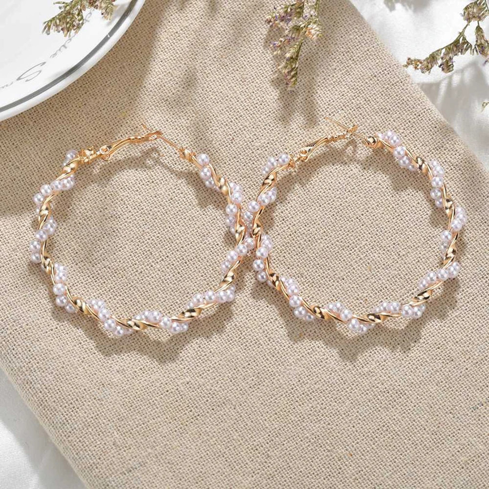 Luxury Pearl Round Loop Earring for Women, Imitation Pearl Large Hoops, Wedding Creole Jewelry, Pendientes Aros