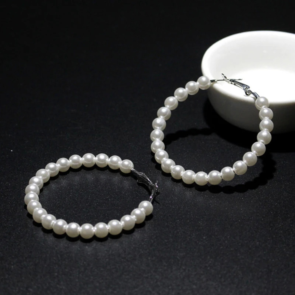 Luxury Pearl Round Loop Earring for Women, Imitation Pearl Large Hoops, Wedding Creole Jewelry, Pendientes Aros