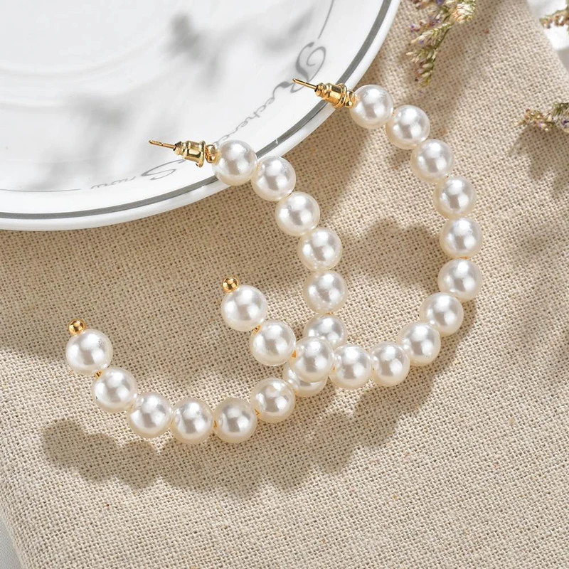 Luxury Pearl Round Loop Earring for Women, Imitation Pearl Large Hoops, Wedding Creole Jewelry, Pendientes Aros