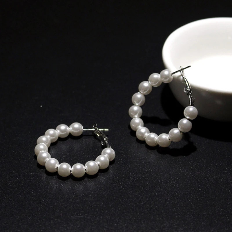 Luxury Pearl Round Loop Earring for Women, Imitation Pearl Large Hoops, Wedding Creole Jewelry, Pendientes Aros