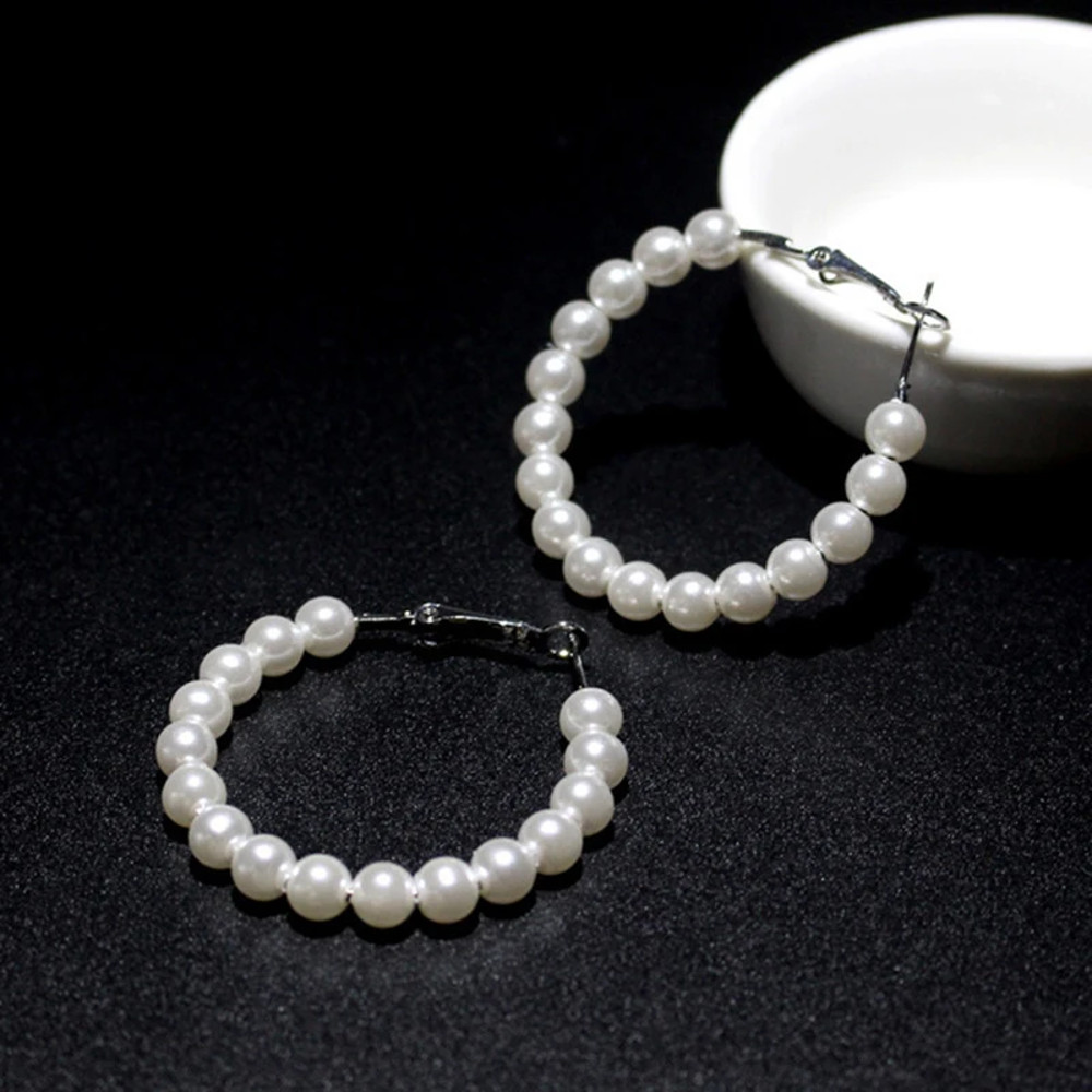 Luxury Pearl Round Loop Earring for Women, Imitation Pearl Large Hoops, Wedding Creole Jewelry, Pendientes Aros