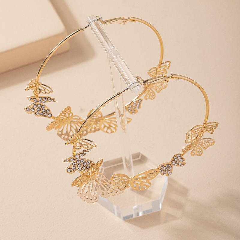 Stylish Golden Hoop Earrings, Exaggerated Butterfly Geometric Circle Loop