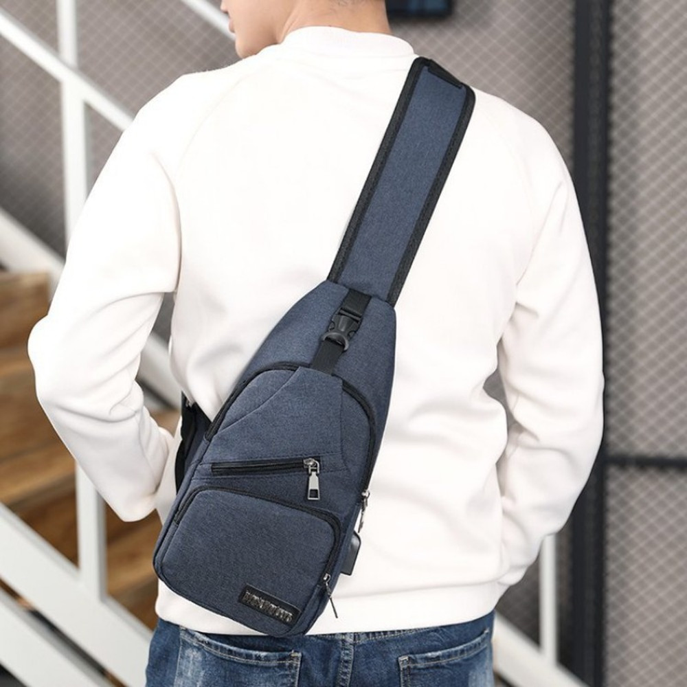 USB Smart Chest Bag Crossbody Backpack Mens Single Shoulder Bag Canvas Waist Pack 1