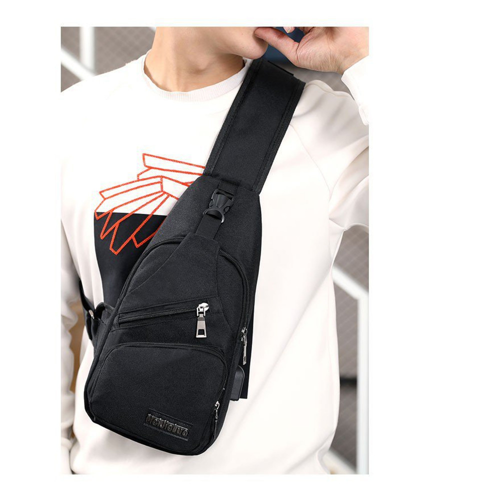 USB Smart Chest Bag Crossbody Backpack Mens Single Shoulder Bag Canvas Waist Pack 4