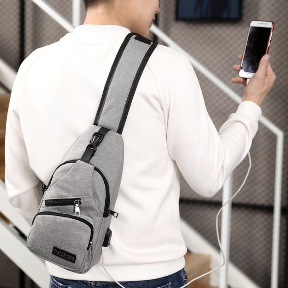 USB Smart Chest Bag Crossbody Backpack Mens Single Shoulder Bag Canvas Waist Pack 2