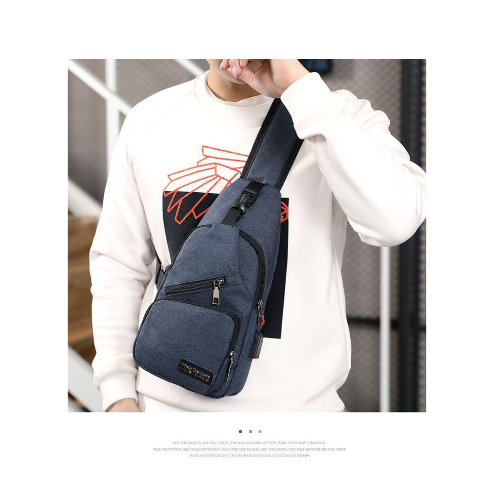 USB Smart Chest Bag Crossbody Backpack Mens Single Shoulder Bag Canvas Waist Pack 5