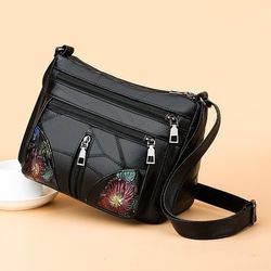 leather women's luxury crossbody handbag, floral multi pockets, mommy bag with printing, stylish ladies bag