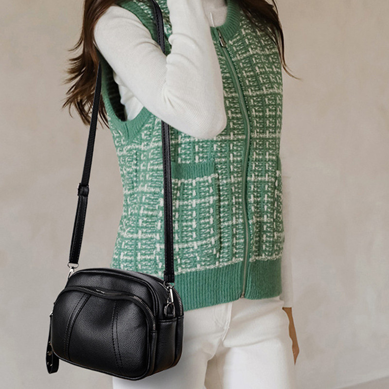 Womens Mobile Phone Bag With Rivet Zipper And Simple Soft Leather Shoulder Crossbody Small Square B 2