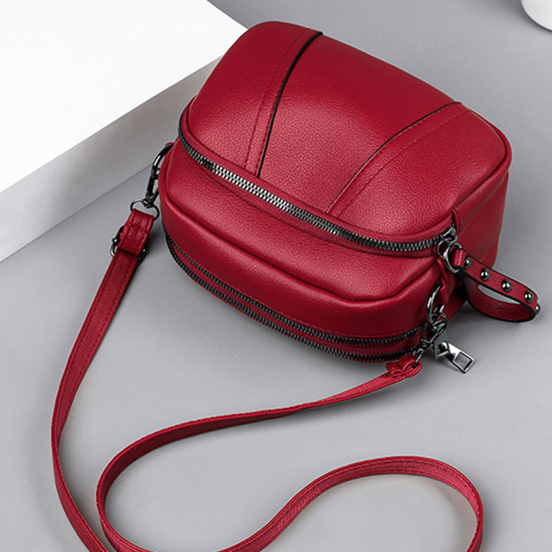 Womens Mobile Phone Bag With Rivet Zipper And Simple Soft Leather Shoulder Crossbody Small Square B 3