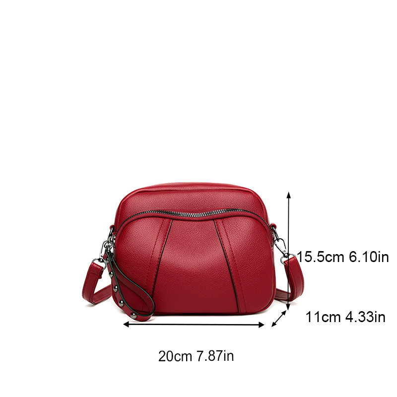 Womens Mobile Phone Bag With Rivet Zipper And Simple Soft Leather Shoulder Crossbody Small Square B 4
