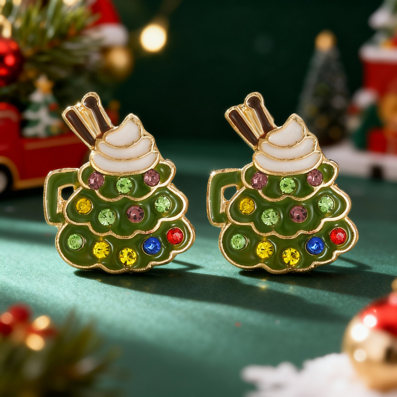 Full Rhinestone Christmas Earrings, Deer, Snowman, Gingerbread, Gift Box, Jewelry for Women & Men