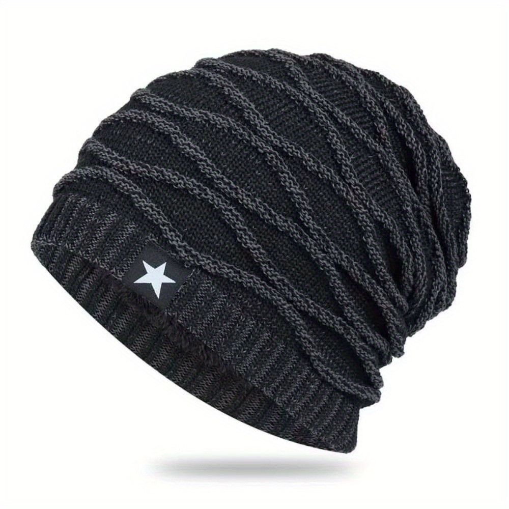 Fur Lined Winter Hat Men And Women Knitted Beanie Cap Casual Fivepointed Star Decor Winter Knitted 8