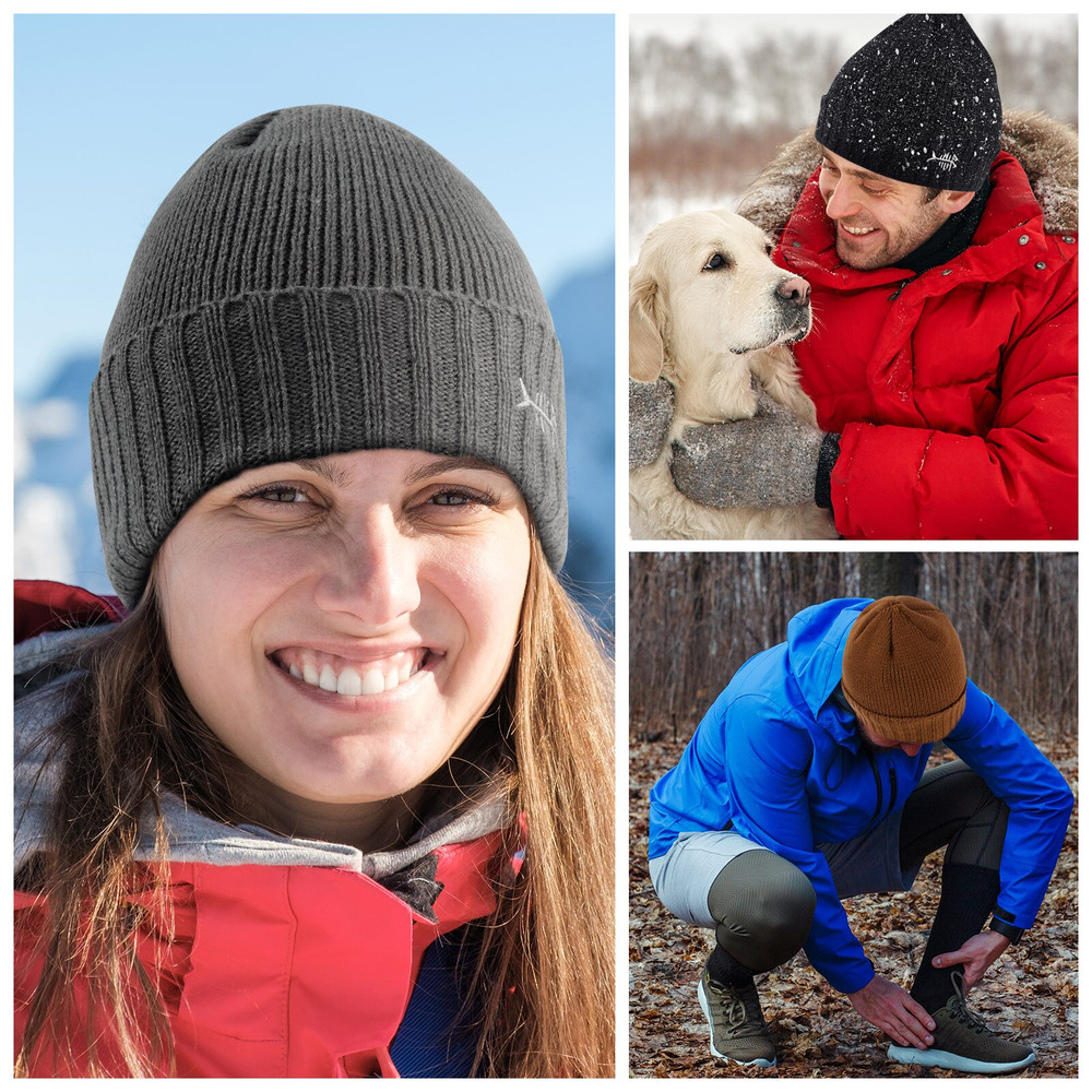 Winter Beanie Hats With Fleece Lining Thick Warm For Men Women Stretchy Fit Unisex Cuffed Knit Hat 5