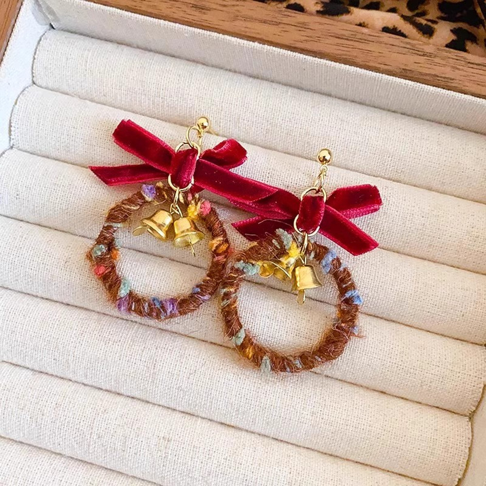 Cute Elk Snowman Long Earrings Red Flocking Bowknot Christmas Drop Earrings For Womenl Long Earring 6