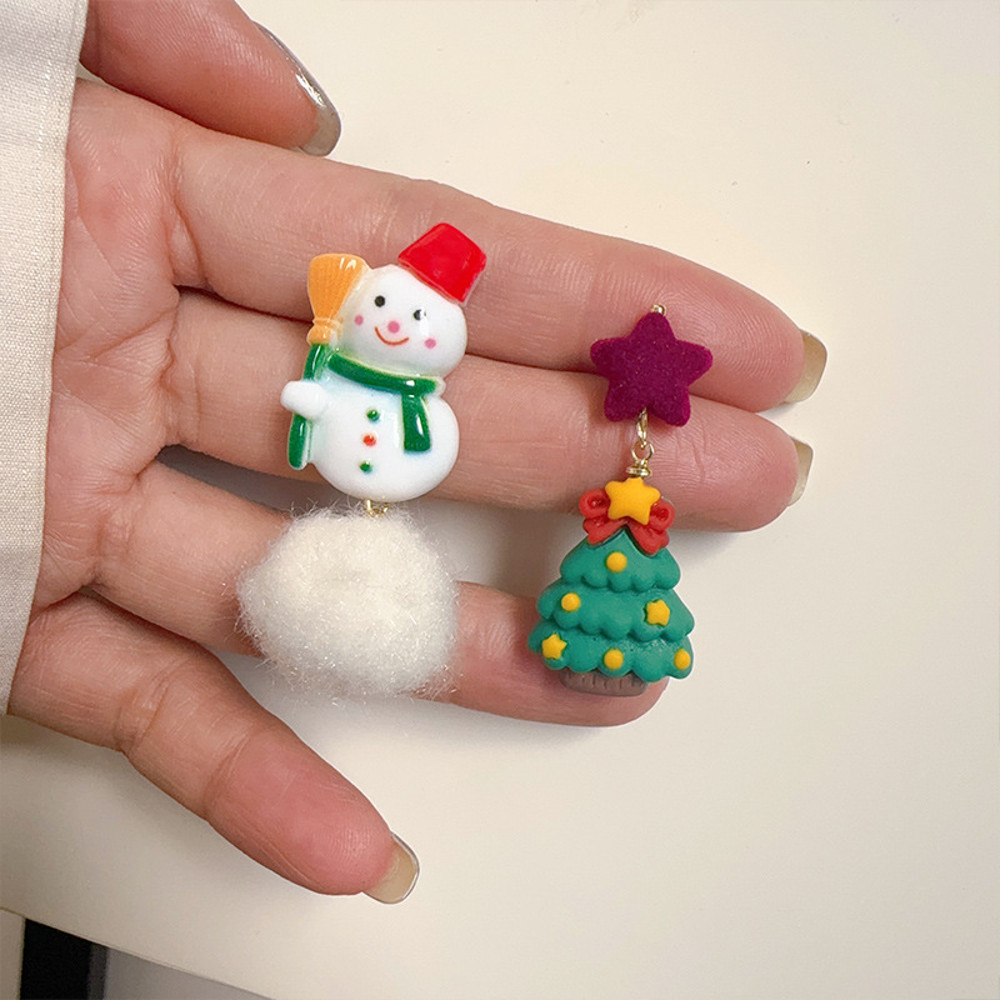 Cute Elk Snowman Long Earrings Red Flocking Bowknot Christmas Drop Earrings For Womenl Long Earring 11