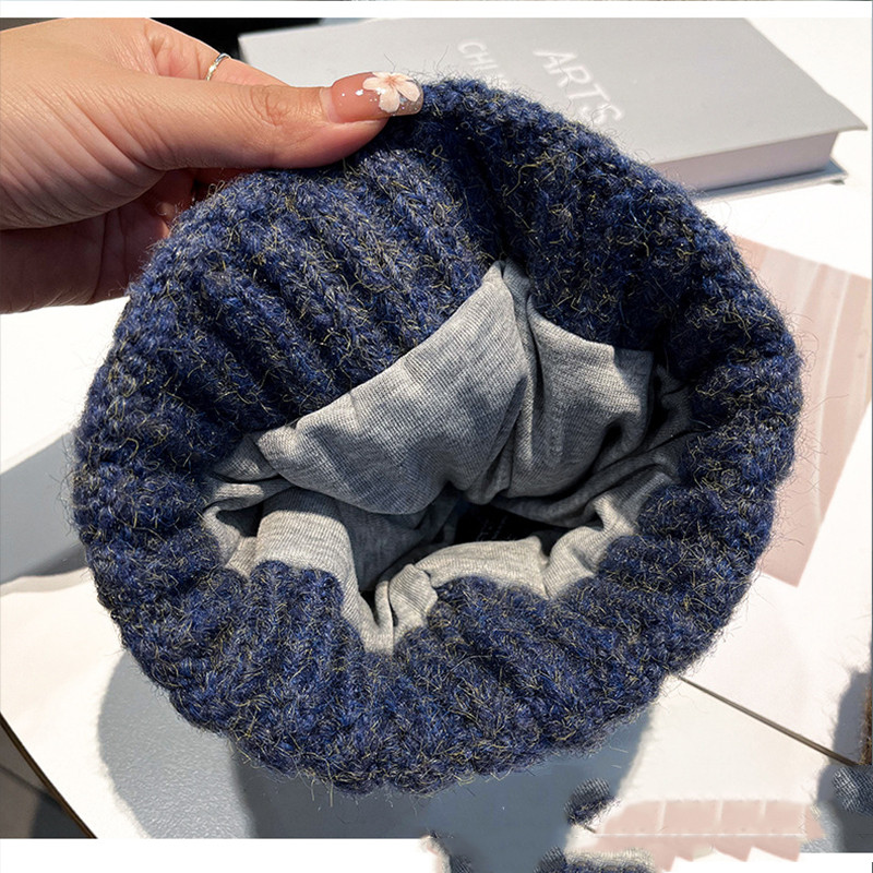 Winter Knitted Slouchy Hat For Women Warm Thick Colorblock Pom Pom Beanie Women Warm Thick Cable Ca 1