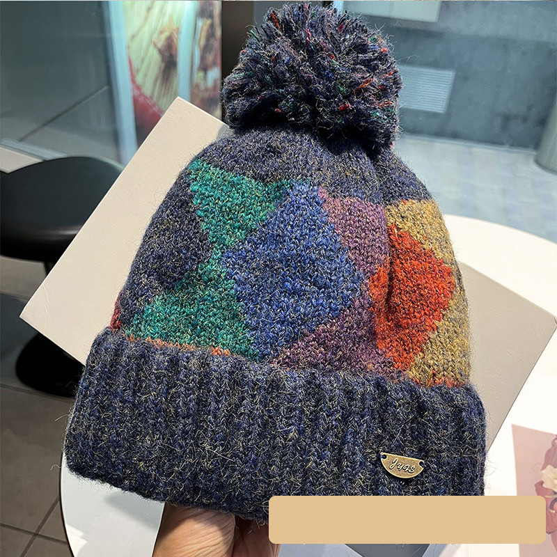 Winter Knitted Slouchy Hat For Women Warm Thick Colorblock Pom Pom Beanie Women Warm Thick Cable Ca 4