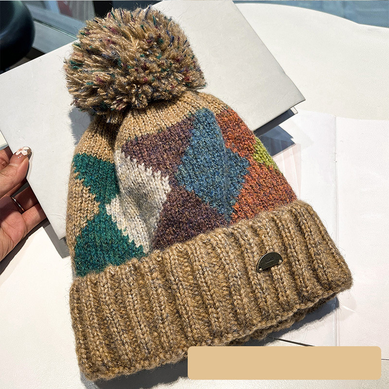 Winter Knitted Slouchy Hat For Women Warm Thick Colorblock Pom Pom Beanie Women Warm Thick Cable Ca 6