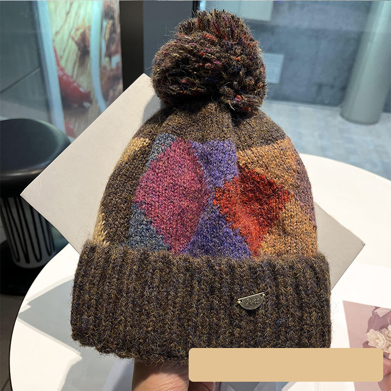 Winter Knitted Slouchy Hat For Women Warm Thick Colorblock Pom Pom Beanie Women Warm Thick Cable Ca 7