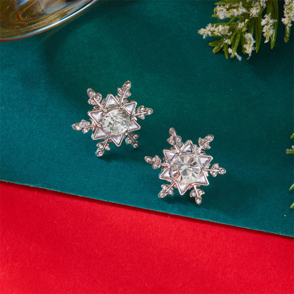 Luxury Shiny Zircon Snowflake Drop Dangle Earrings, Elegant New Year Holiday Jewelry Gift for Women