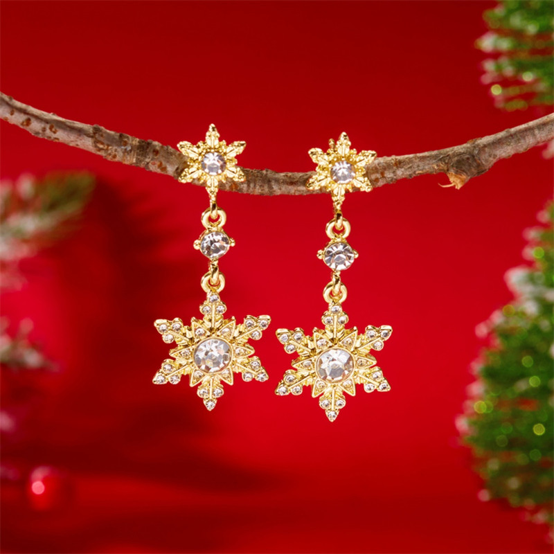 Luxury Shiny Zircon Snowflake Drop Dangle Earrings, Elegant New Year Holiday Jewelry Gift for Women