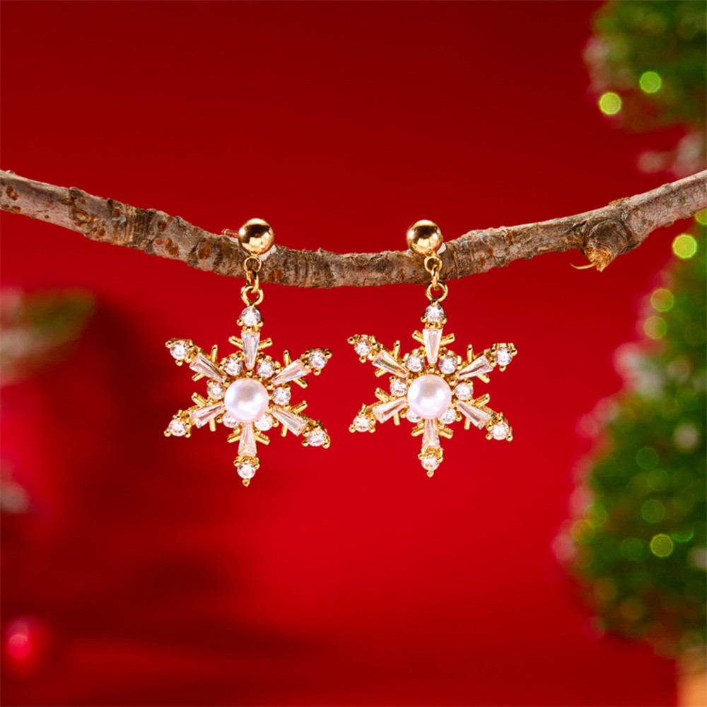 Luxury Shiny Zircon Snowflake Drop Dangle Earrings, Elegant New Year Holiday Jewelry Gift for Women