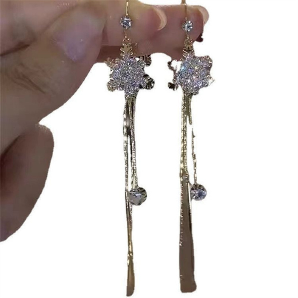Long Fringe Drop Earrings with Snowflake Design, Full Zircon Inlaid for Women Snow Flower Ear Line For Women Men Jewelry