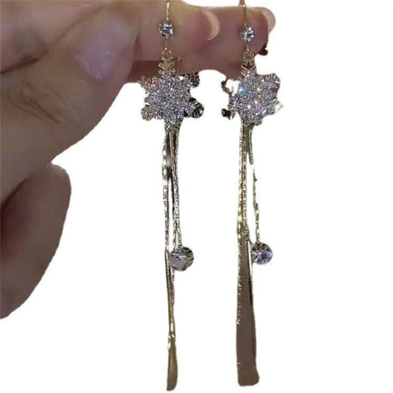 Long Fringe Drop Earrings with Snowflake Design, Full Zircon Inlaid for Women Snow Flower Ear Line For Women Men Jewelry
