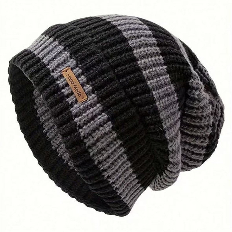 Fashion Stripe Stitching Beanie Hat Soft, Hot Sale Women Slouchy Winter Hat, Knit Hats Female Streetwear Cap Cozy Fit