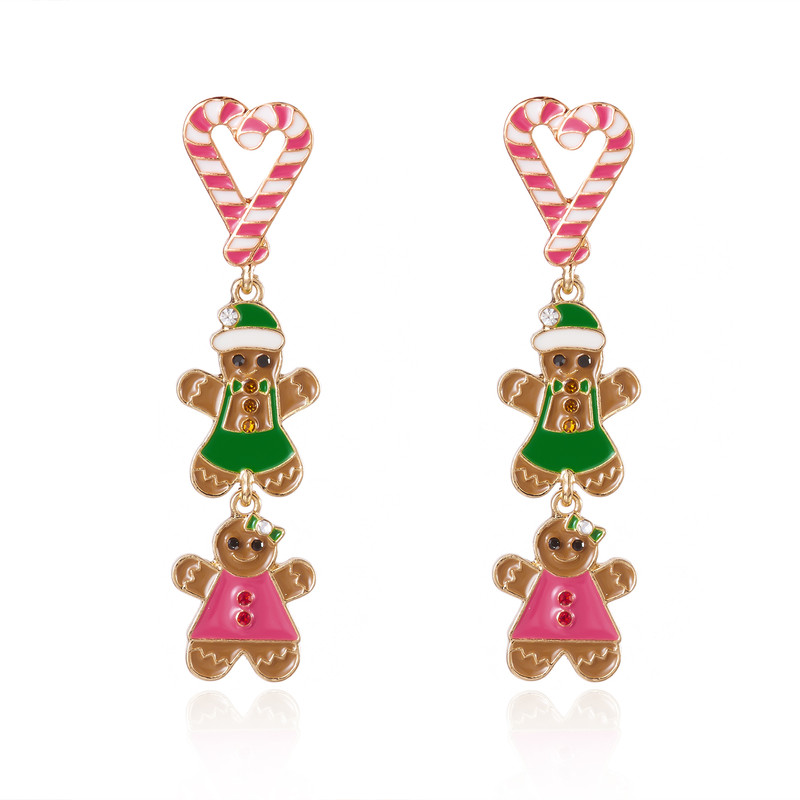 Cute Colorful Heart Gingerbread Drop Earrings for Women Funny Enamel Santa Claus Snowman Earrings Christmas Holiday Jewelry Gift