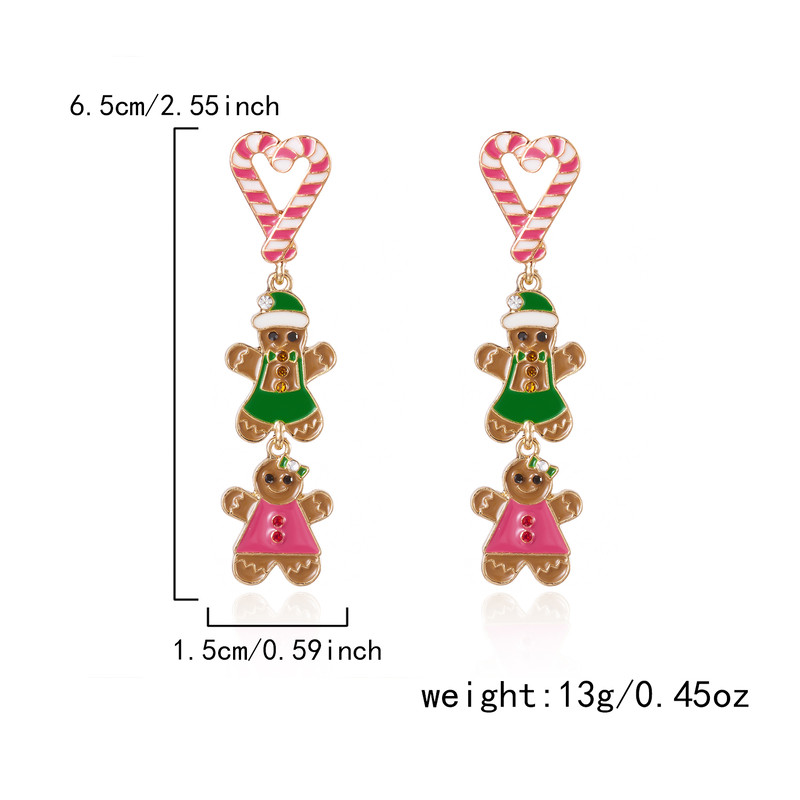 Cute Colorful Heart Gingerbread Drop Earrings for Women Funny Enamel Santa Claus Snowman Earrings Christmas Holiday Jewelry Gift