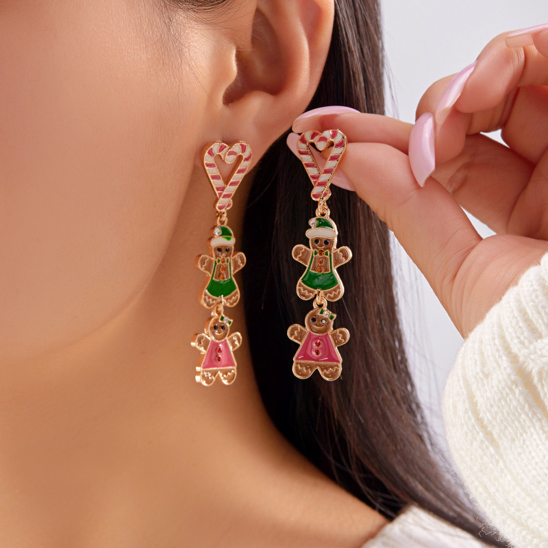Cute Colorful Heart Gingerbread Drop Earrings for Women Funny Enamel Santa Claus Snowman Earrings Christmas Holiday Jewelry Gift