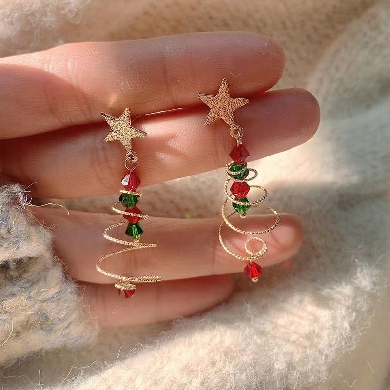 Colorful Beads Christmas Tree Earrings with Santa Claus and Snowman for Women Holiday Drop Earrings