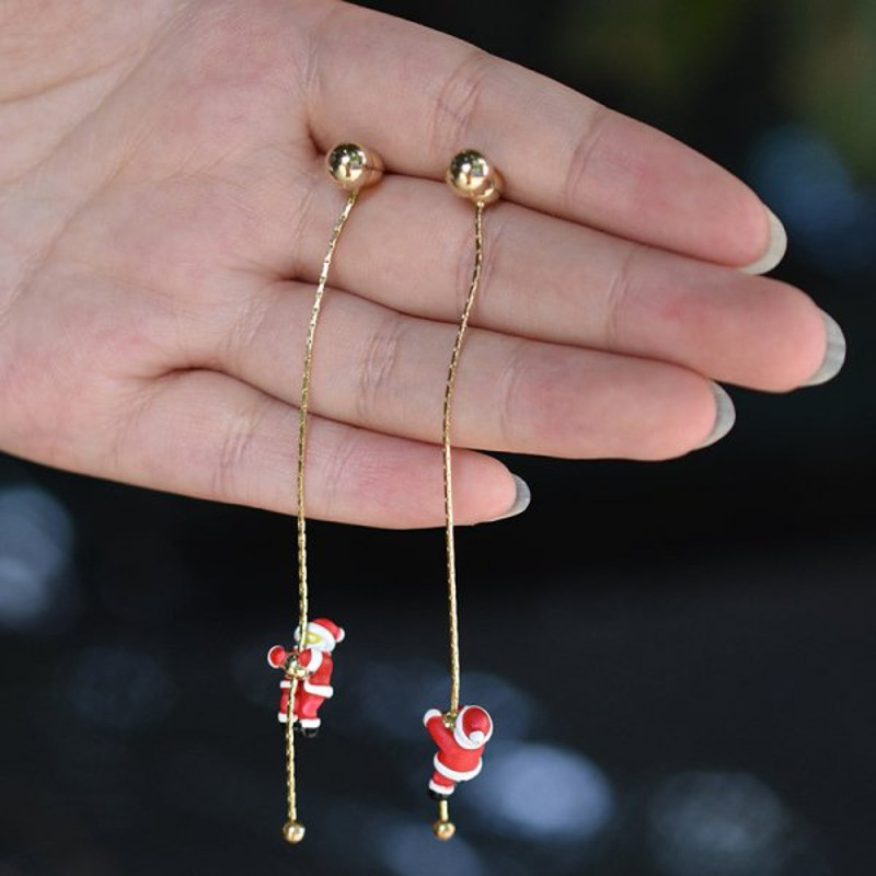 Colorful Beads Christmas Tree Earrings with Santa Claus and Snowman for Women Holiday Drop Earrings