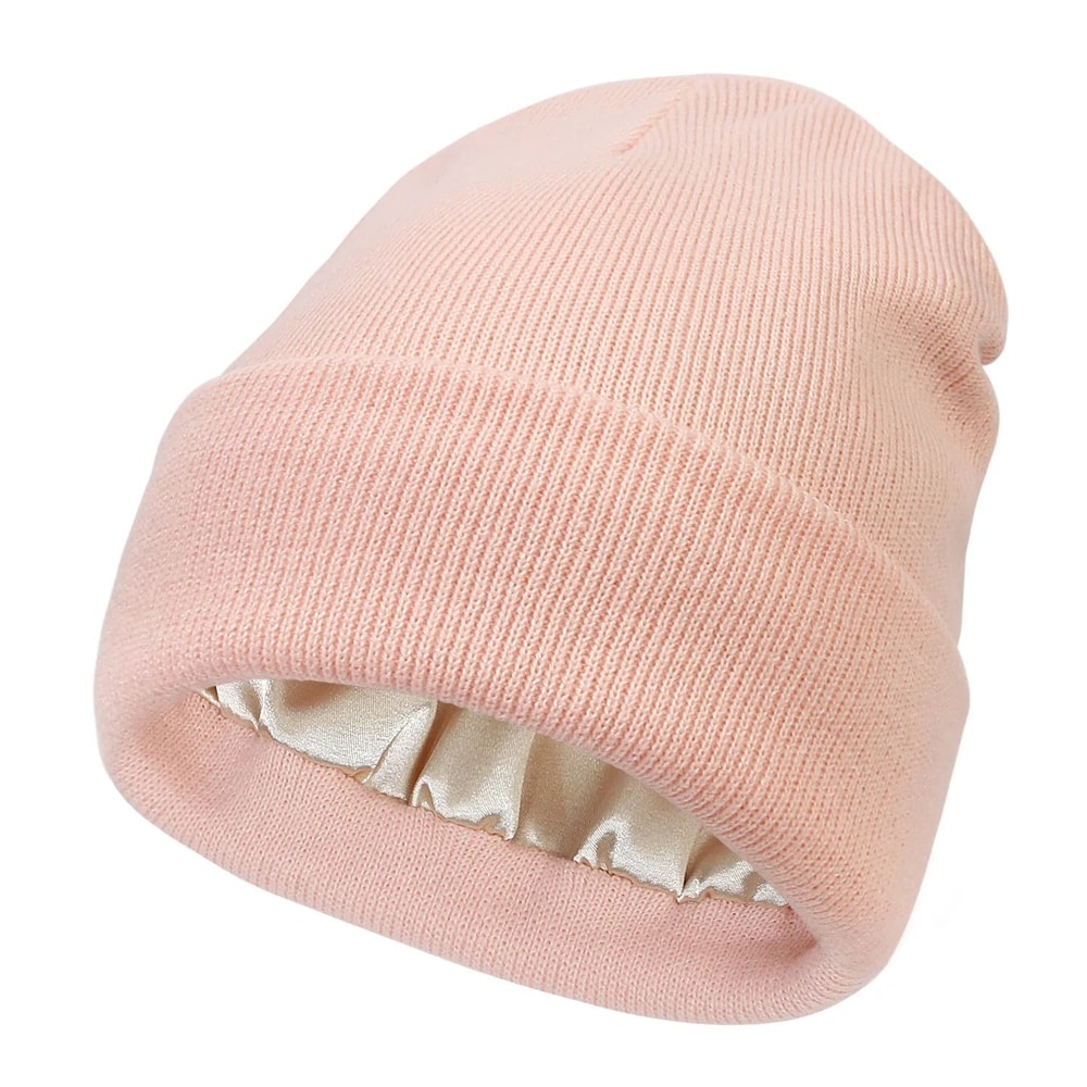 Winter Silk Lining Beanie Unisex Anti Static Hat Slouchy Warm Cuffed Skullies Satin Lined Hair Cove