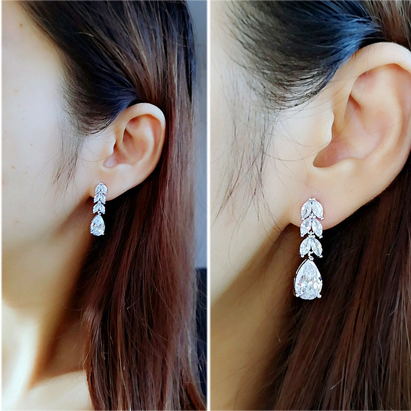 New Fashion Bridal Accessories Huitan Women Drop Earring, Wedding Band Jewelry Leave Water Drop Shape, Cubic Zirconia