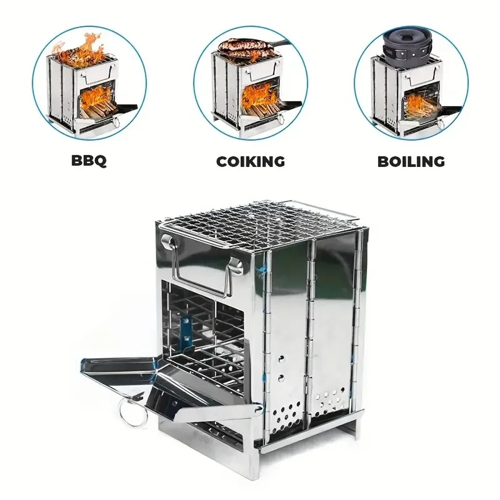 Compact Firewood Stove – Portable Mini Stainless Steel Design for Camping, Picnic & BBQ Use