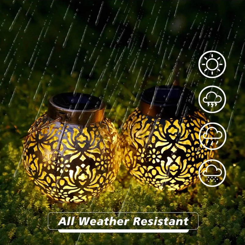 Waterproof Solar Hanging Lantern Lights Moroccan Decorative LED Garden Light Solar Metal Tabletop L 3