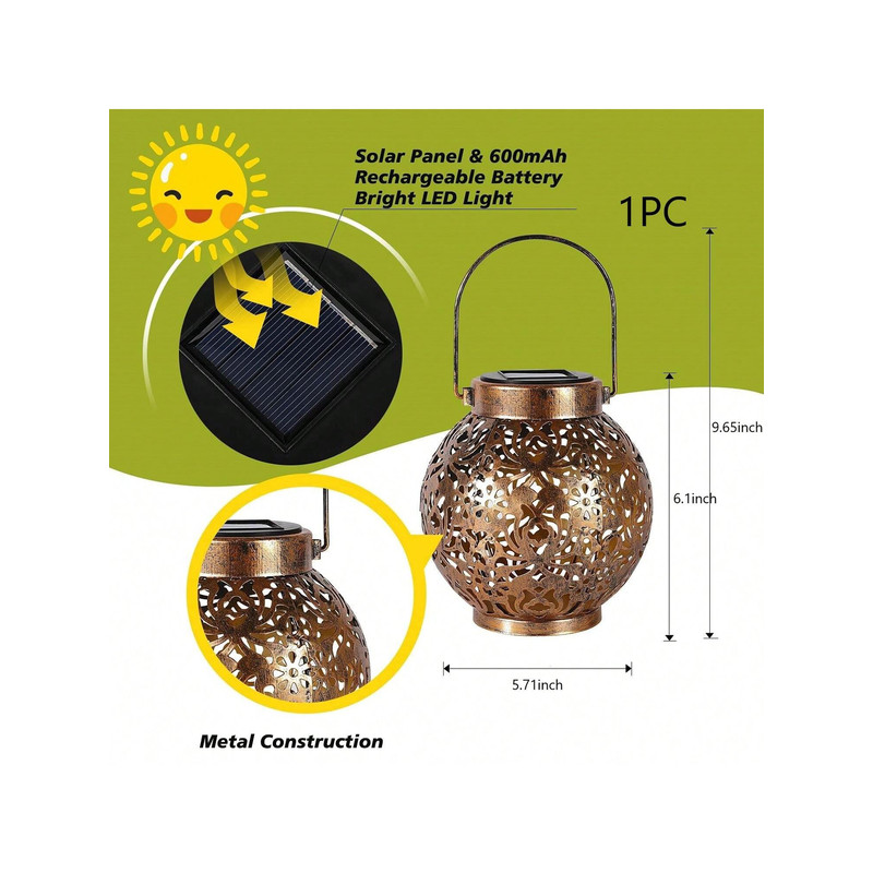 Waterproof Solar Hanging Lantern Lights Moroccan Decorative LED Garden Light Solar Metal Tabletop L 1