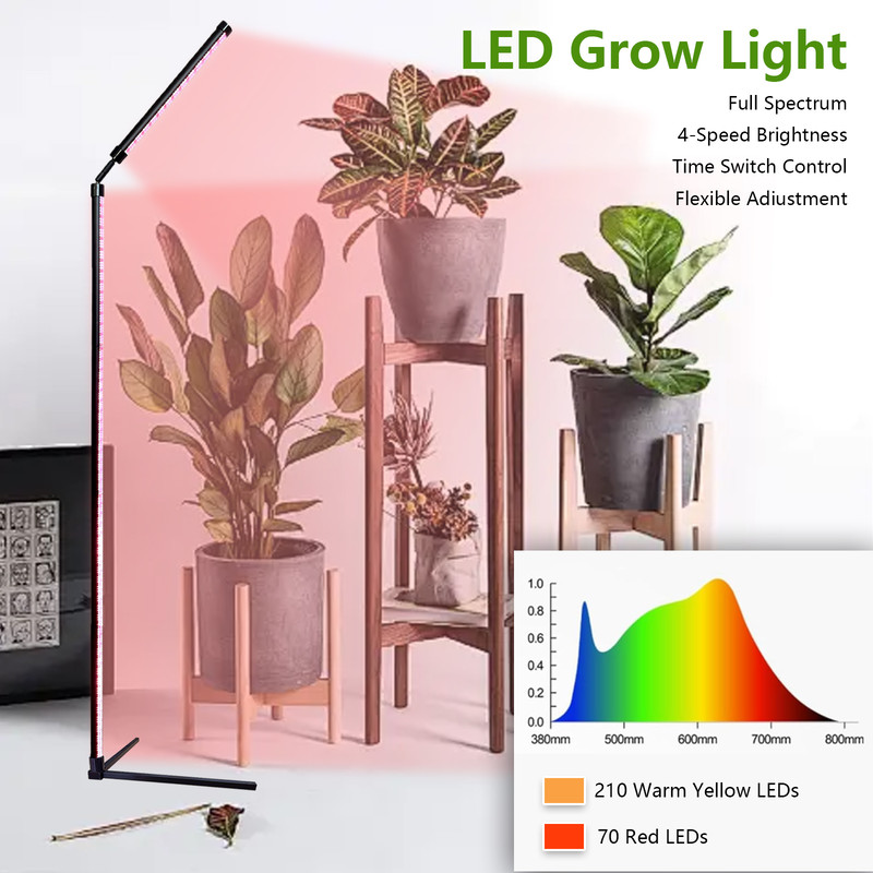 Indoor Plant Growth Lamp, Full Spectrum Seed Lamp with Timer and Three Color Dimmable Floor Lamp