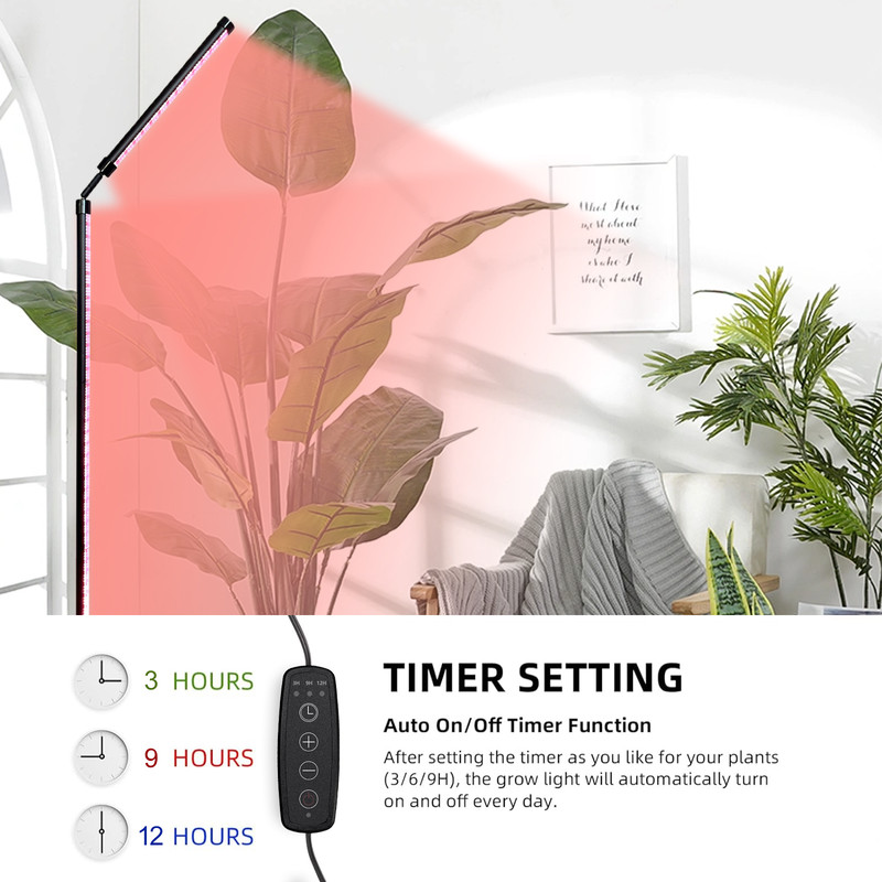 Indoor Plant Growth Lamp, Full Spectrum Seed Lamp with Timer and Three Color Dimmable Floor Lamp