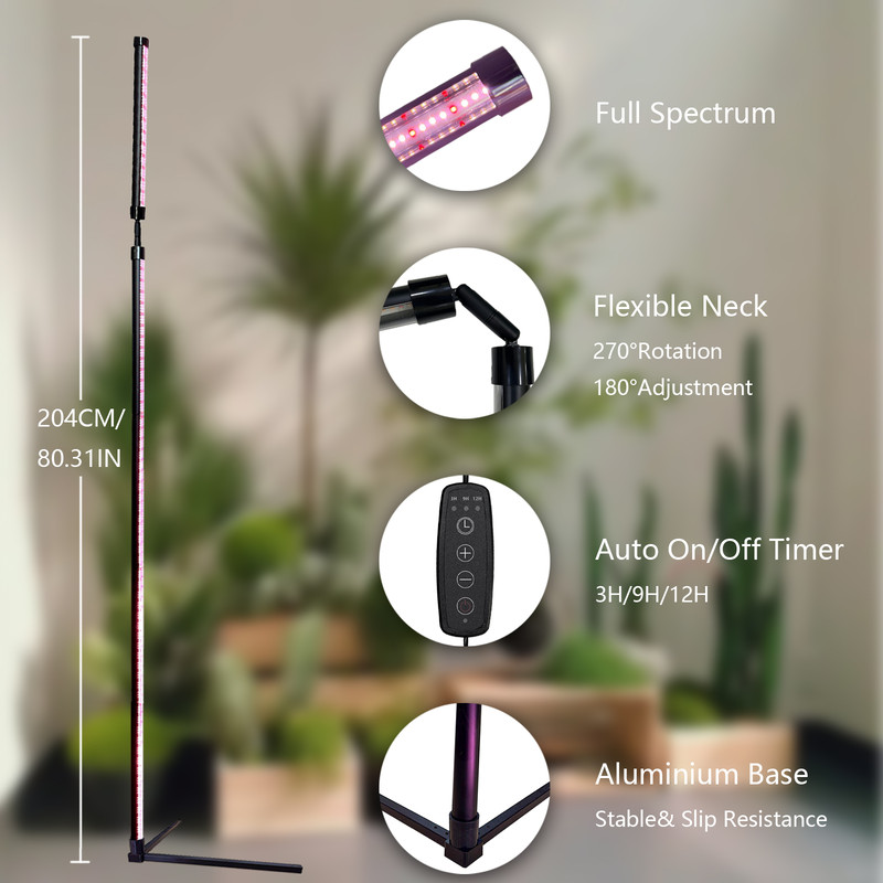 Indoor Plant Growth Lamp, Full Spectrum Seed Lamp with Timer and Three Color Dimmable Floor Lamp