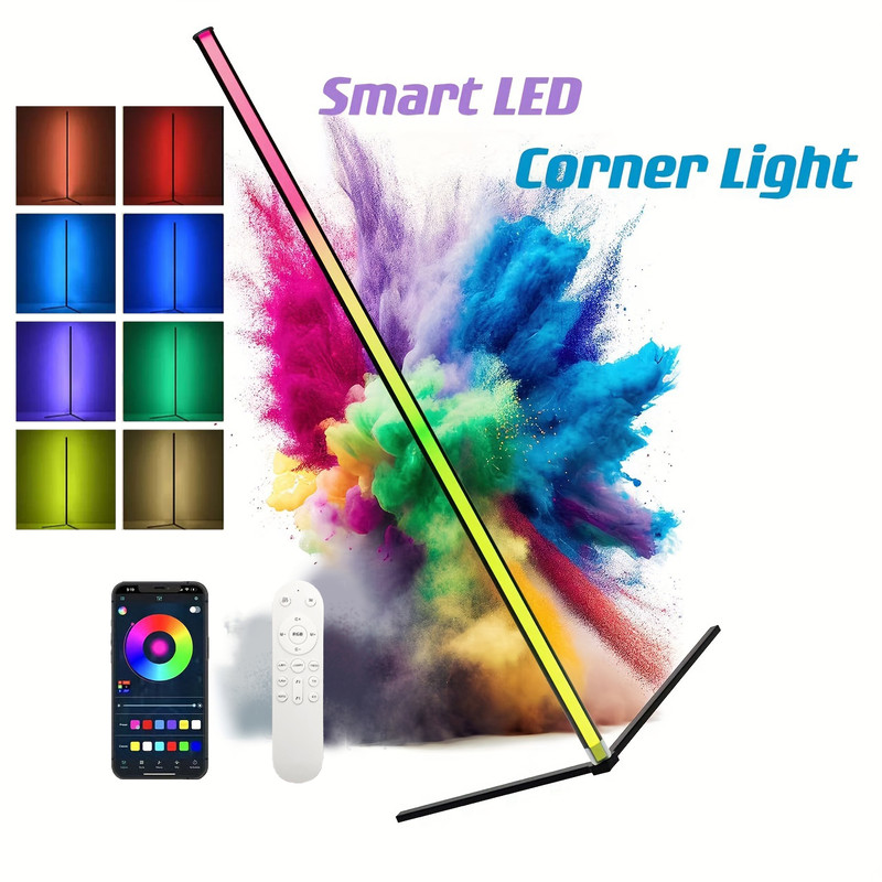 RGB Smart Floor Lamp, Color Changing Scandinavian Style Dimmable Corner Lamp, Bedroom Ambient Lighting, Soft Lighting