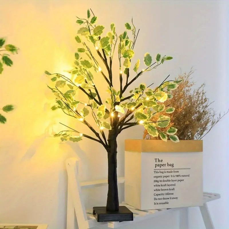 Christmas Decoration LED Green Leaf Artificial Birch Light Battery Operated Holiday Lights 6